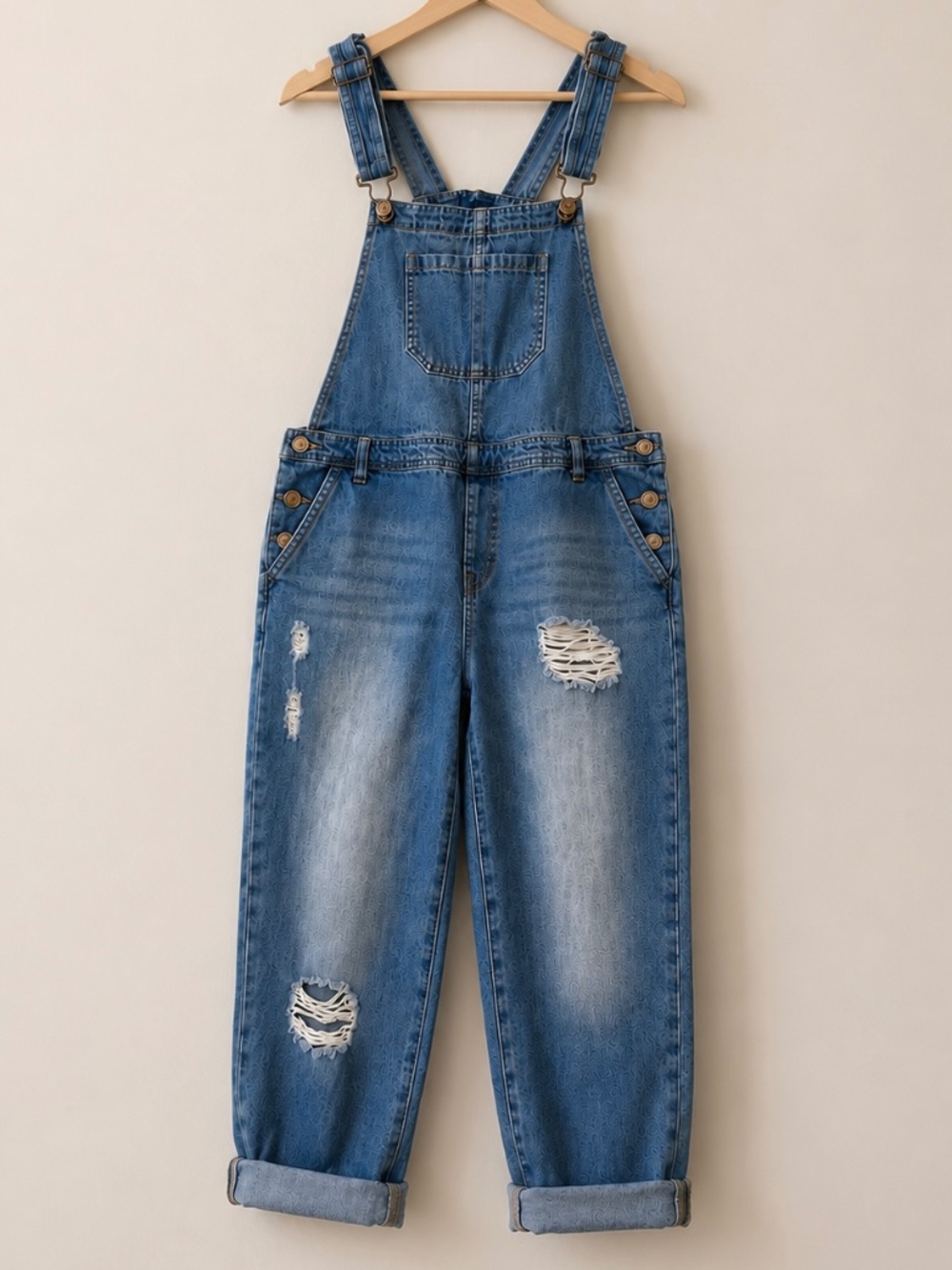 Distressed Denim Overalls